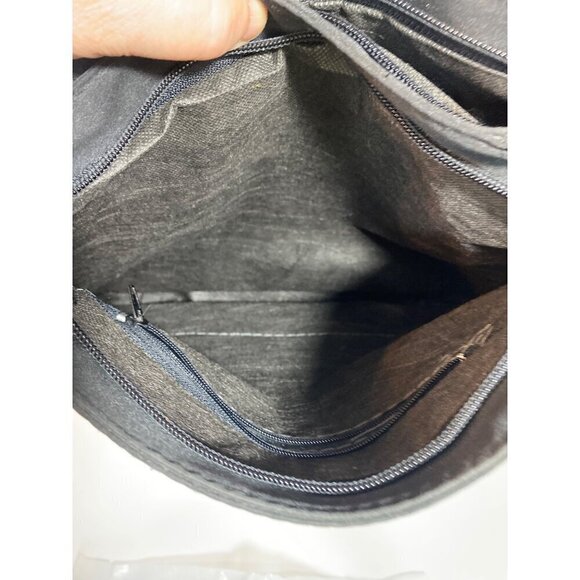 Black Shoulder Bag Double Handle Two Section Zipper Close - Picture 3 of 8